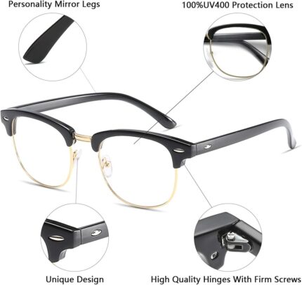 Black & Gold Clubmaster Clear Lens Frames