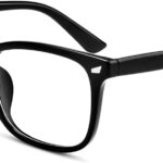 Black TR90 Square Clear Lens Frames with Rivet Detail