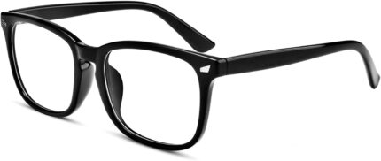 Black TR90 Square Clear Lens Frames with Rivet Detail