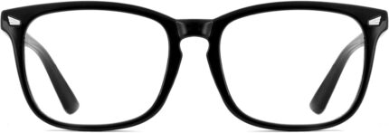 Black TR90 Square Clear Lens Frames with Rivet Detail