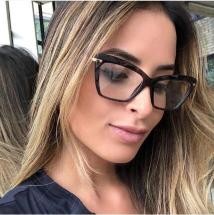 Cat Eye Clear Lens Frames with Gold Temple Accents