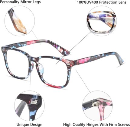 Floral Print Square Clear Lens Frames