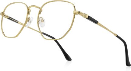 Geometric Gold Metal Reading Glasses — Textured Frame