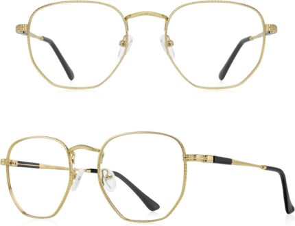 Geometric Gold Metal Reading Glasses — Textured Frame