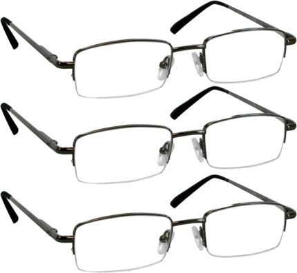 Half-Rim Gunmetal Reading Glasses — 3 Pack