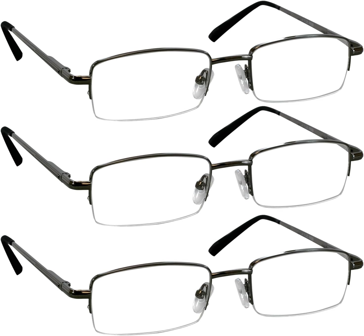 Half-Rim Gunmetal Reading Glasses — 3 Pack Half-Rim Gunmetal Reading Glasses — 3 Pack