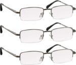 Half-Rim Gunmetal Reading Glasses — 3 Pack