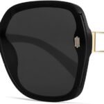 Oversized Black Square Sunglasses with Gold Trim