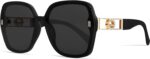 Oversized Black Square Sunglasses with Gold Trim