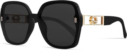 Oversized Black Square Sunglasses with Gold Trim