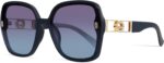 Oversized Black Square Sunglasses with Gold Trim