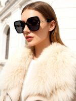Oversized Black Square Sunglasses with Gold Trim