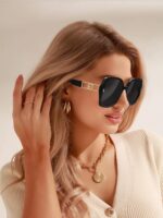 Oversized Black Square Sunglasses with Gold Trim