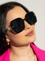 Oversized Black Square Sunglasses with Gold Trim