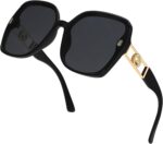 Oversized Black Square Sunglasses with Gold Trim