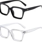 Oversized Square Clear Lens Frames — Black & Transparent, 2 Pack