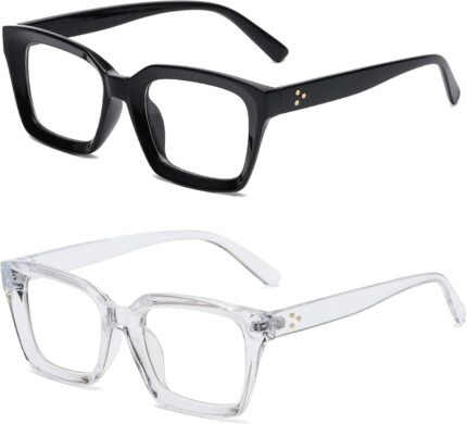 Oversized Square Clear Lens Frames — Black & Transparent, 2 Pack