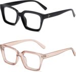 Oversized Square Clear Lens Frames — Black & Transparent, 2 Pack