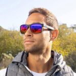 Polarized Sport Sunglasses — Black Frame, Red-Blue Fade