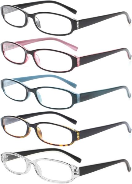 Rectangular Reading Glasses — 5 Pack, Mixed Colours