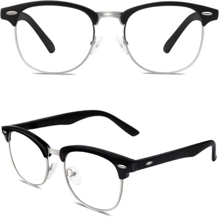 Retro Clubmaster Clear Lens Frames — Black & Silver