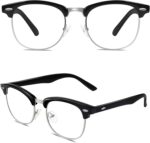 Retro Clubmaster Clear Lens Frames — Black & Silver