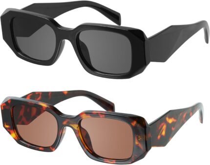 Retro Rectangular Sunglasses — Black & Tortoise