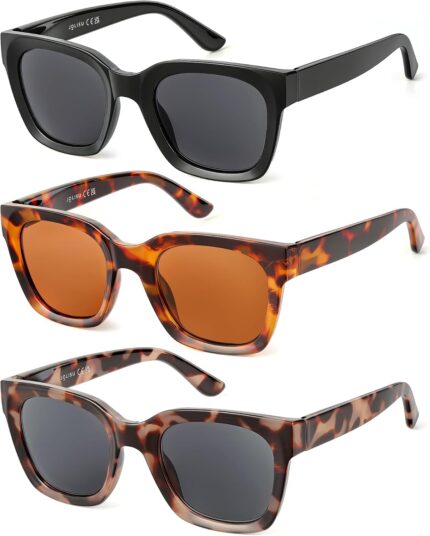 Retro Square Reading Sunglasses — 3 Pack, UV400