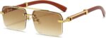 Rimless Square Gold Frame Sunglasses — Wood Temples