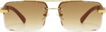 Rimless Square Gold Frame Sunglasses — Wood Temples