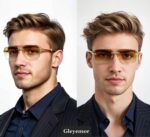 Rimless Square Gold Frame Sunglasses — Wood Temples