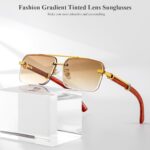 Rimless Square Gold Frame Sunglasses — Wood Temples
