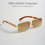 Rimless Square Gold Frame Sunglasses — Wood Temples