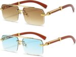 Rimless Square Gold Frame Sunglasses — Wood Temples