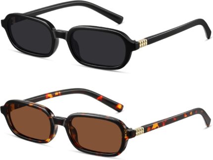 Small Retro Rectangle Sunglasses — Tortoise, UV400